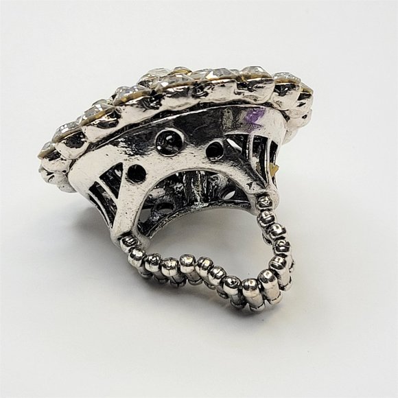 Vintage Crystal Cluster Dome Stretch Ring Adjustable Band Large Cocktail Ring - Picture 10 of 12